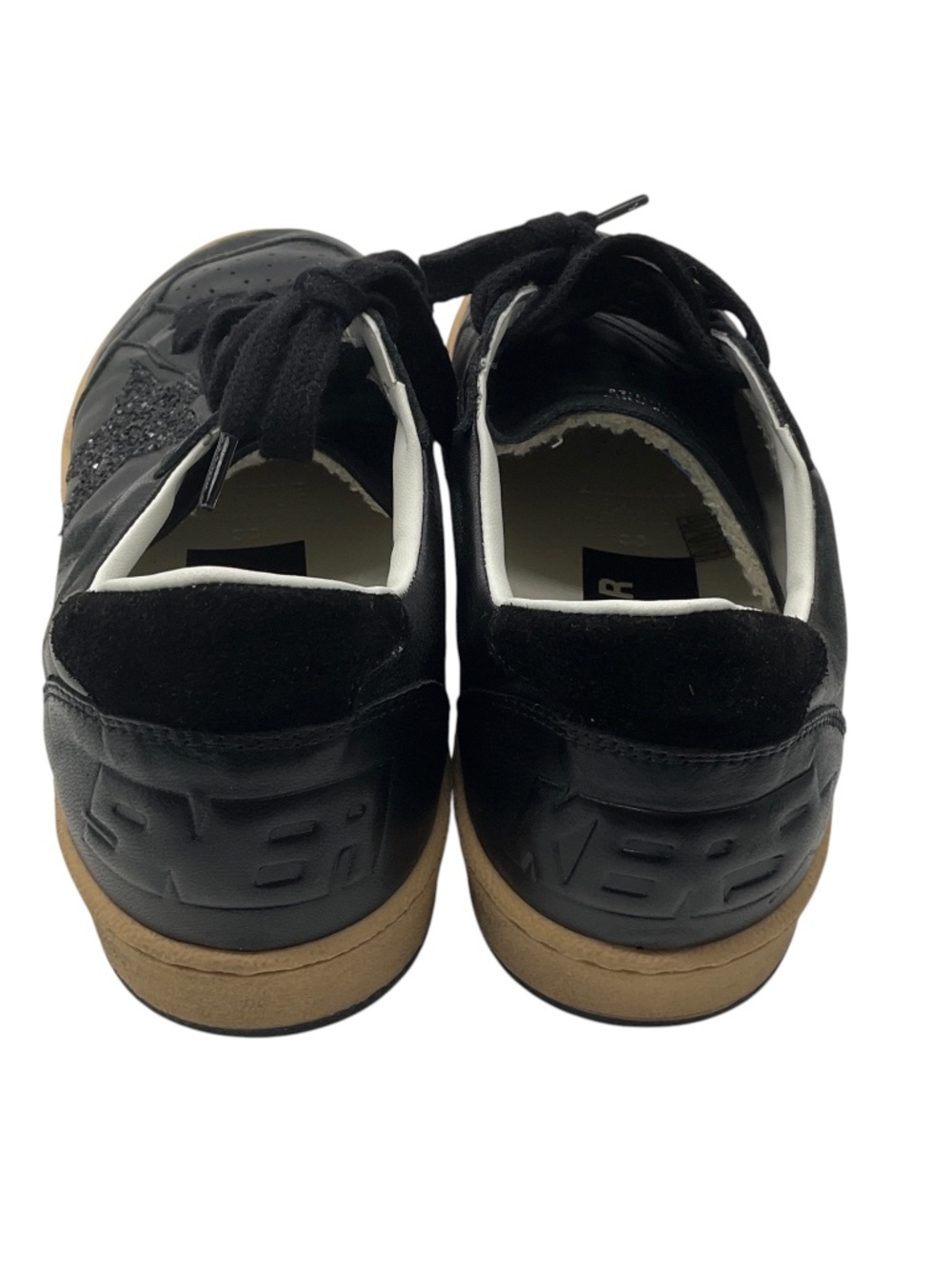 GOLDEN GOOSE DELUXE BRAND BLACK LEATHER AND GLITTER LOW TOP BALL STAR SNEAKERS - Picture 5 of 7